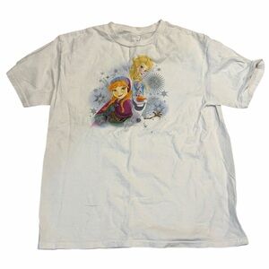 Disney Frozen Graphic T-Shirt Size M White Elsa Anna Olaf Tee
